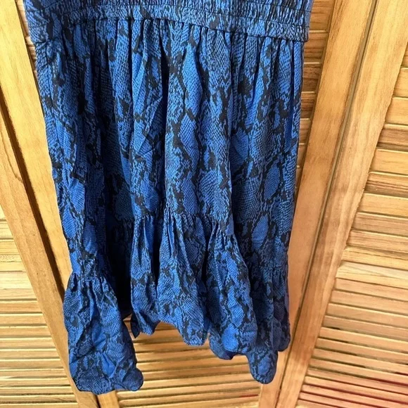 A.L.C Blue Riviera Snakeskin Printed Silk Dress